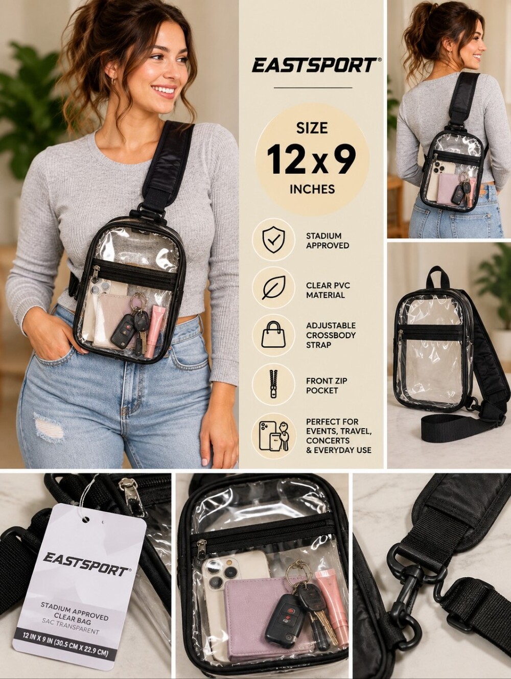 New eastsport 12x9 inch stadium clear sling bag #37